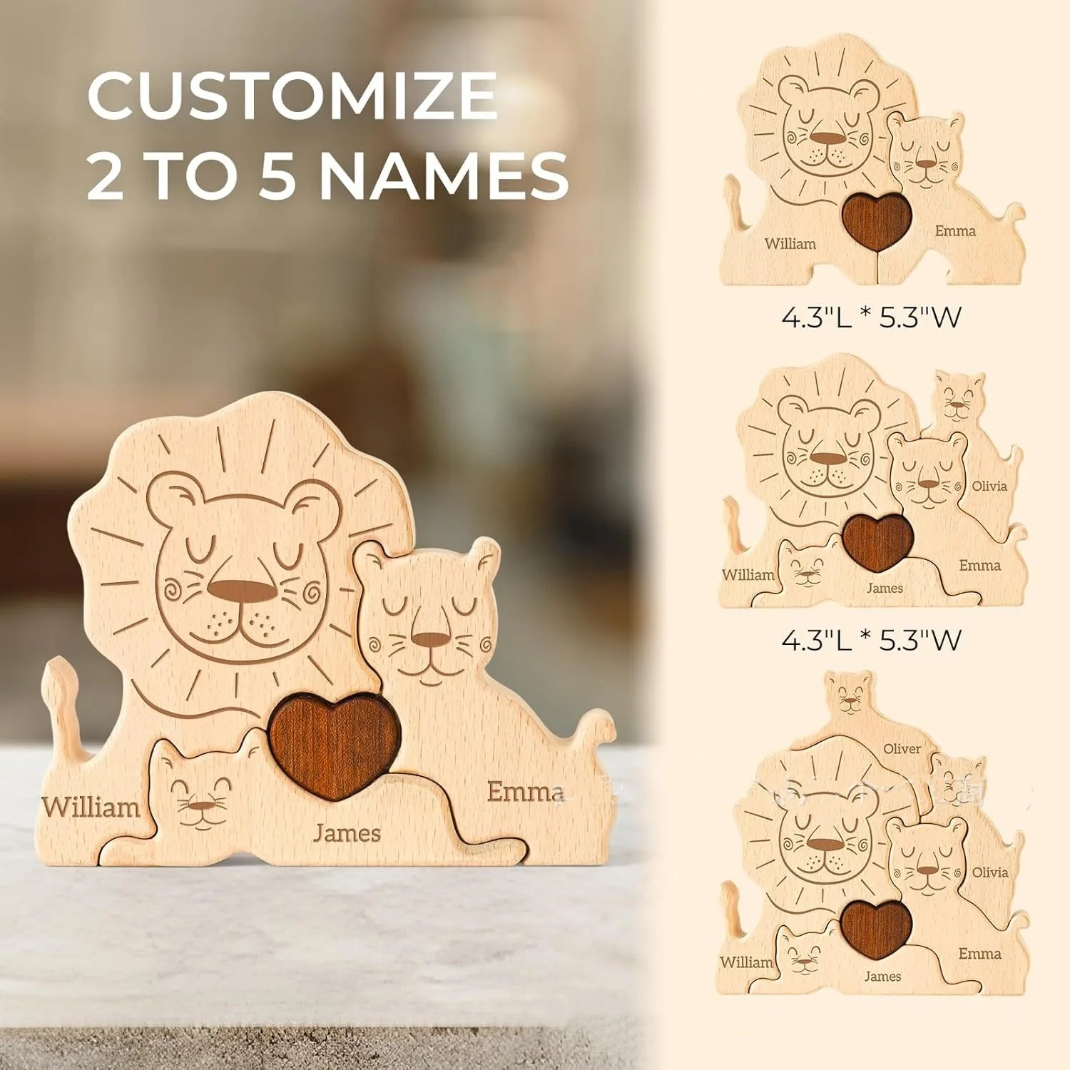 Lion Home Custom Name Puzzle Ornament DIY Wooden Lion Puzzle Home Decor Free Custom Birthday Gift Thanksgiving Gift