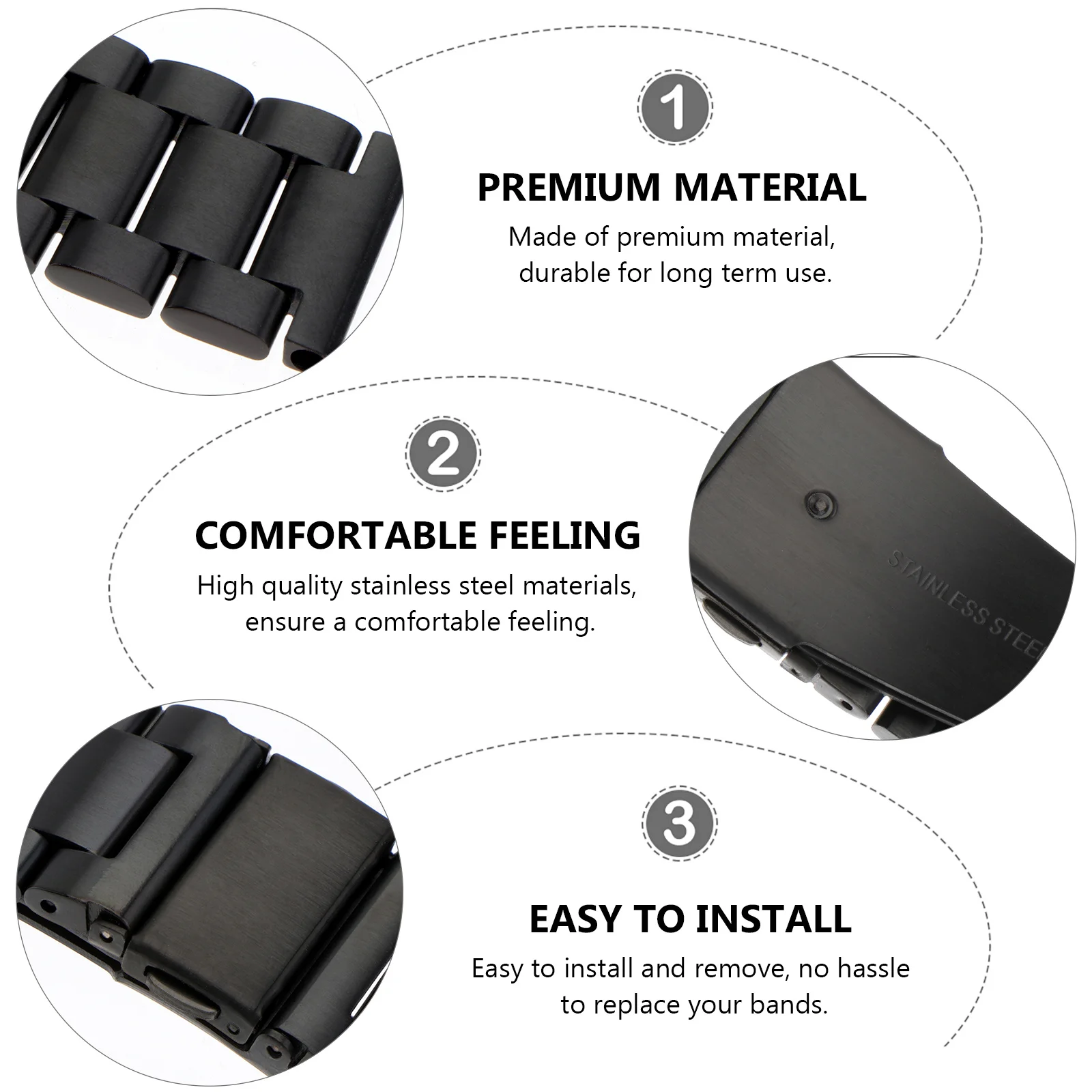 

Stainless Steel Watch Strap Black Durable Elegant Watch Band Replacement Compatible Venu Comfortable Fashion Accessories