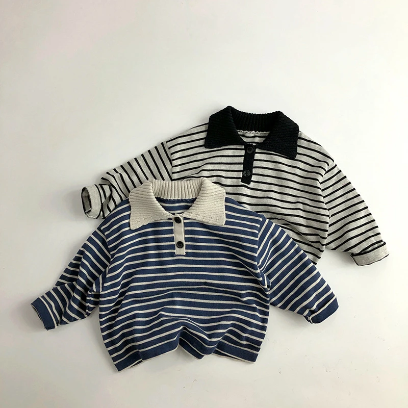 Color Bocking Striped Children's Stylish Sea Soul Forest Series Knitted Sweater