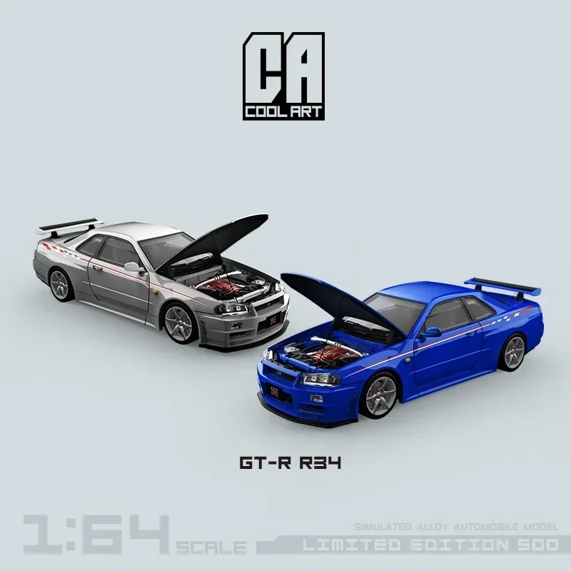 COOL ART 1:64 GT-R R34 silver / blue limited 500 Diecast Model Car