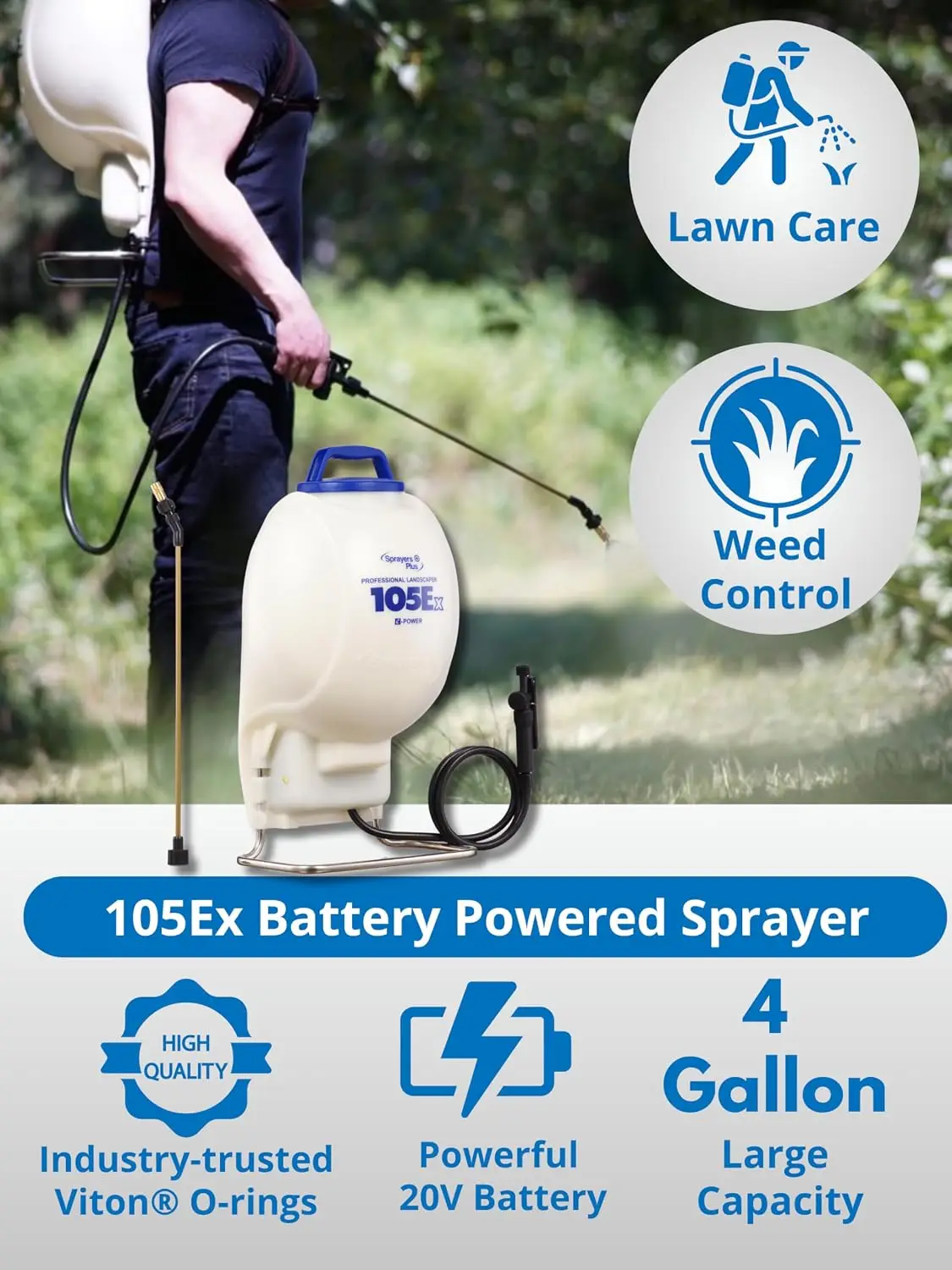 Battery Powered 4 Gallon Backpack Sprayer 20V Lithium Viton Seals Brass Wand Adjustable Nozzles Lawn Care Gardening Weed Control