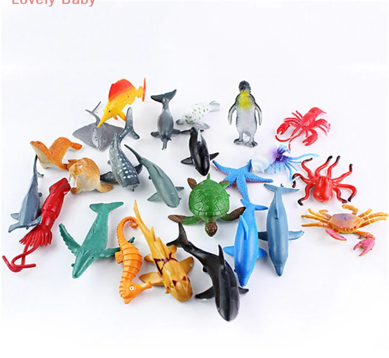 【BBS-7】24pcs Sea Life Model Pool Fish Toy Educational Marine Animals Kids Figure Gift