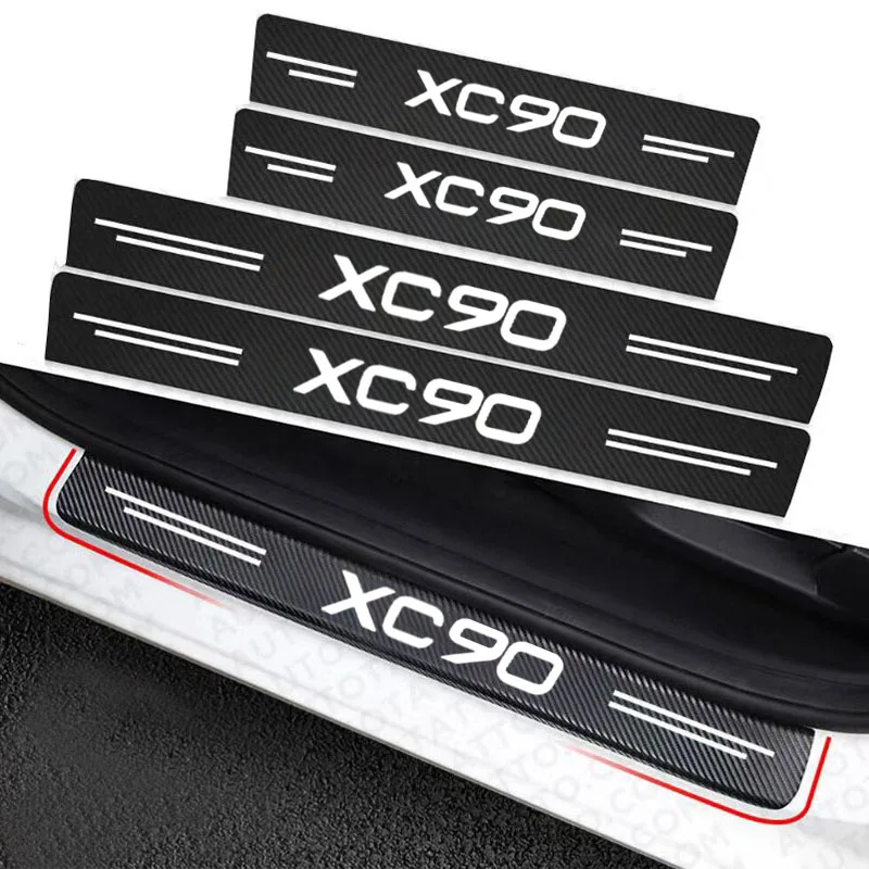 Carbon Car Door Sill Scuff Covers Black Door Panel Guards Protector Trunk Bumper Guard Decals for Volvo XC90 Car Accessories