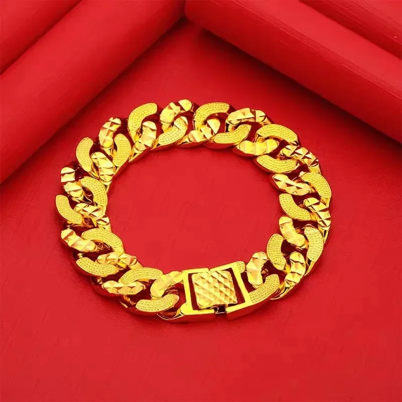 9999 real gold 24K yellow gold Men's boss bracelet men's domineering real gold bracelet