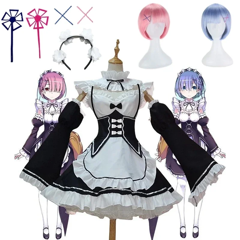 

Anime Ram/Rem Lolita Maid Cosplay Costumes Vestido Re:zero Kara Hajimeru Isekai Seikatsu Halloween Costumes for Women Loli Dress