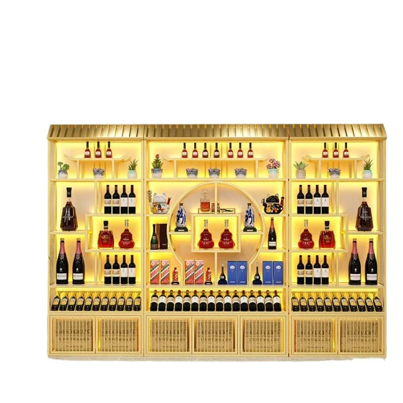 

Display cabinet rack Bar wrought iron, industrial wind Baijiu luminous floor shelf commercial