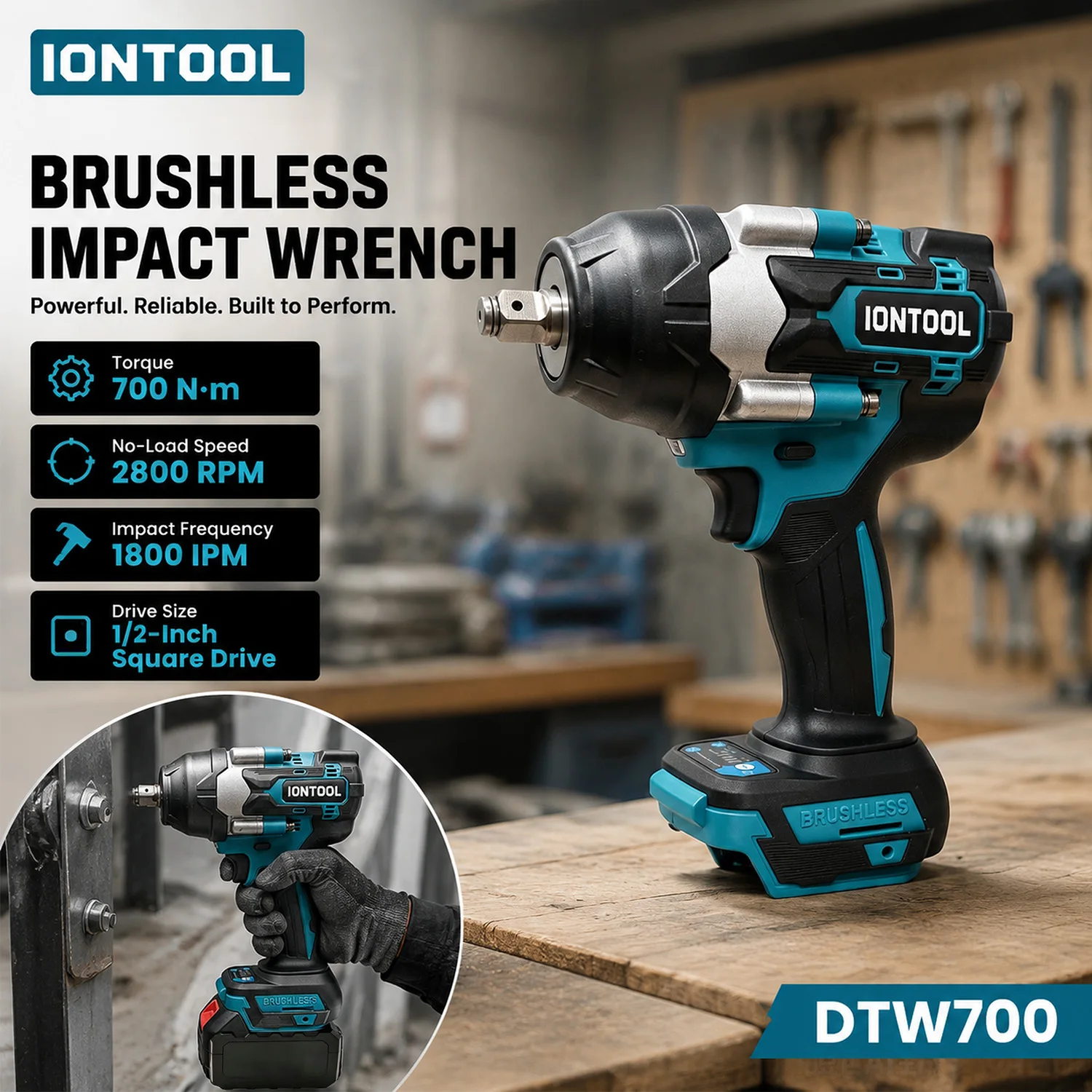 cle-a-chocs-sans-fil-portative-iontool-dtw700-700n-entrainement-1-2-pour-le-demontage-d'ecrous-l'assemblage-d'equipements-et-les-travaux-de-maintenance-en-usine