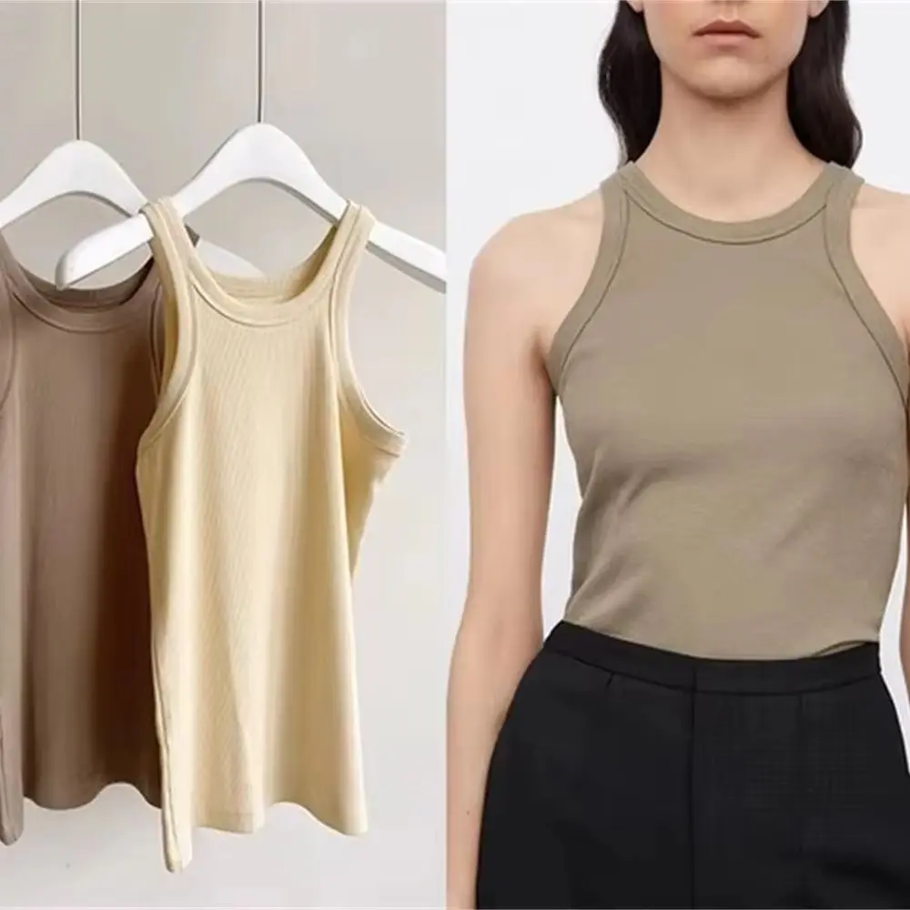 Canotta Sportiva da Donna Multicolore Elasticizzata, Stile Slim con Cuciture a Vista, Top Sottoveste a Spalline Sottili