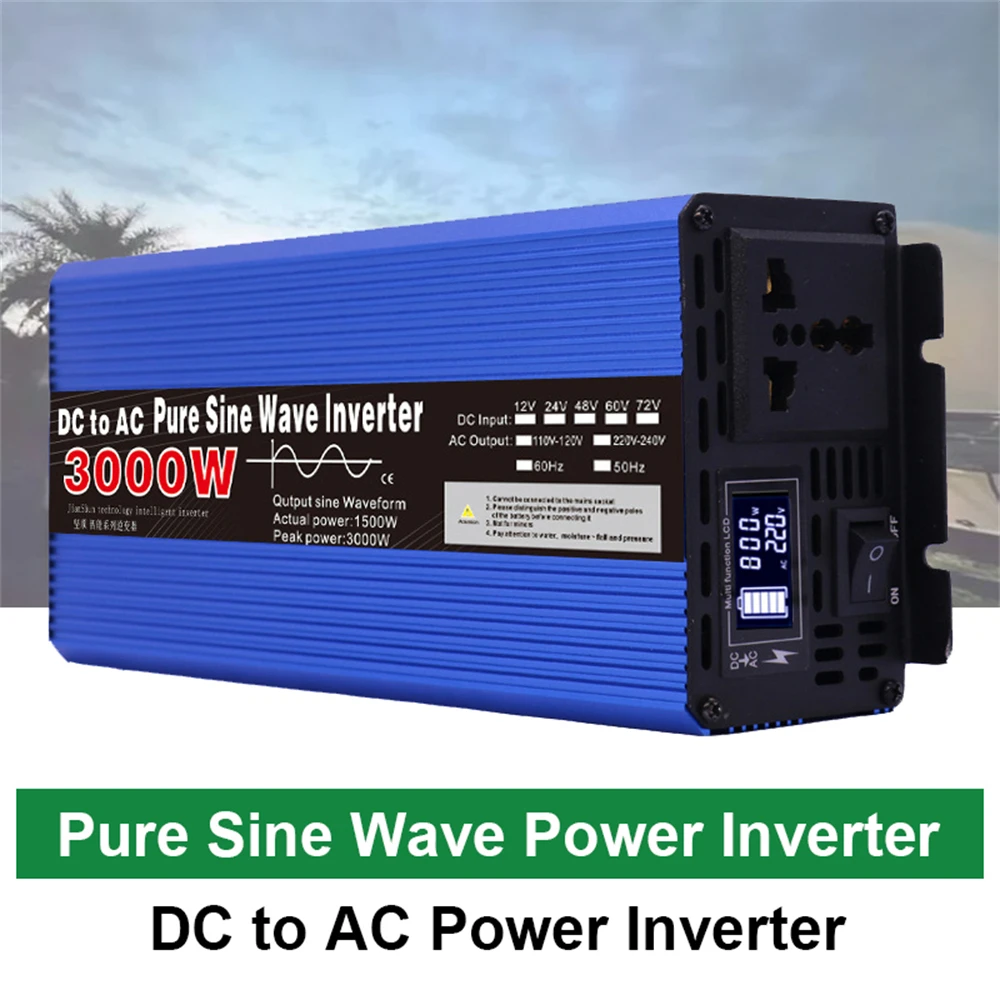 

Pure Sine Wave DC 12V to AC 220V 2000W 3000W 3500W Power Bank Transformer Convert Multi-function Socket Converter Car Inverter