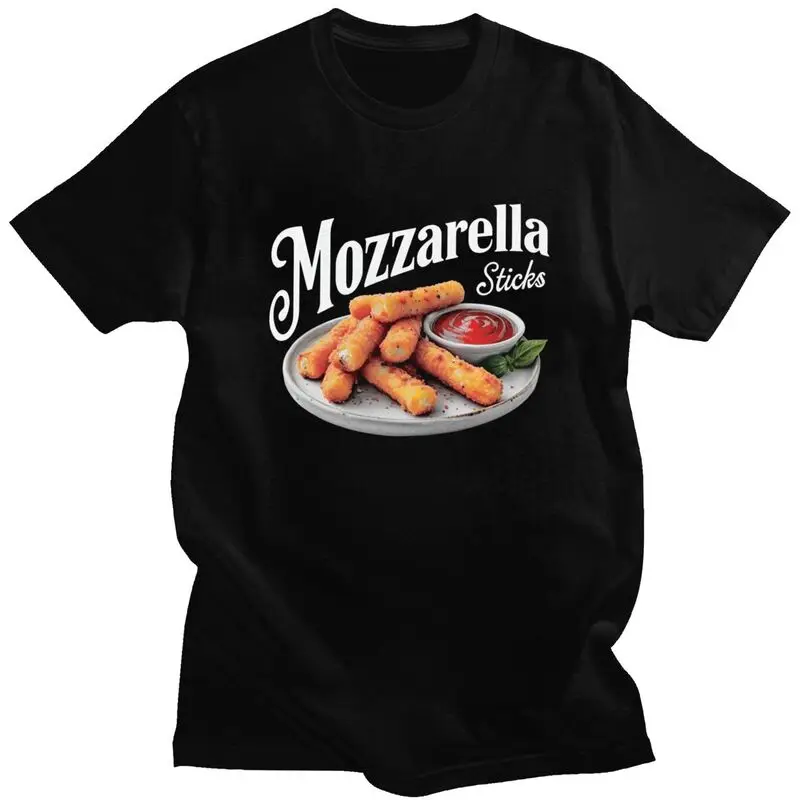 Mozzarella Sticks Plate T Shirt for Men 100% Cotton T-shirt Sumer Style Short Sleeve Tee Shirt Loose Fit