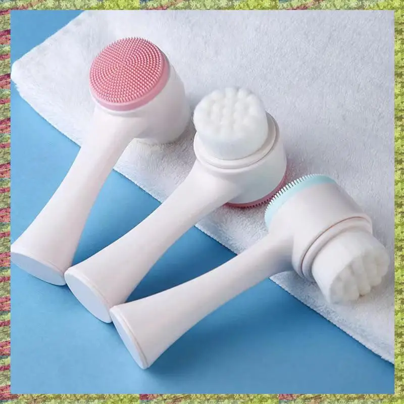 Limpador facial dupla face ABKB 3D, escova facial de massagem manual, limpador facial dupla face de cerdas macias