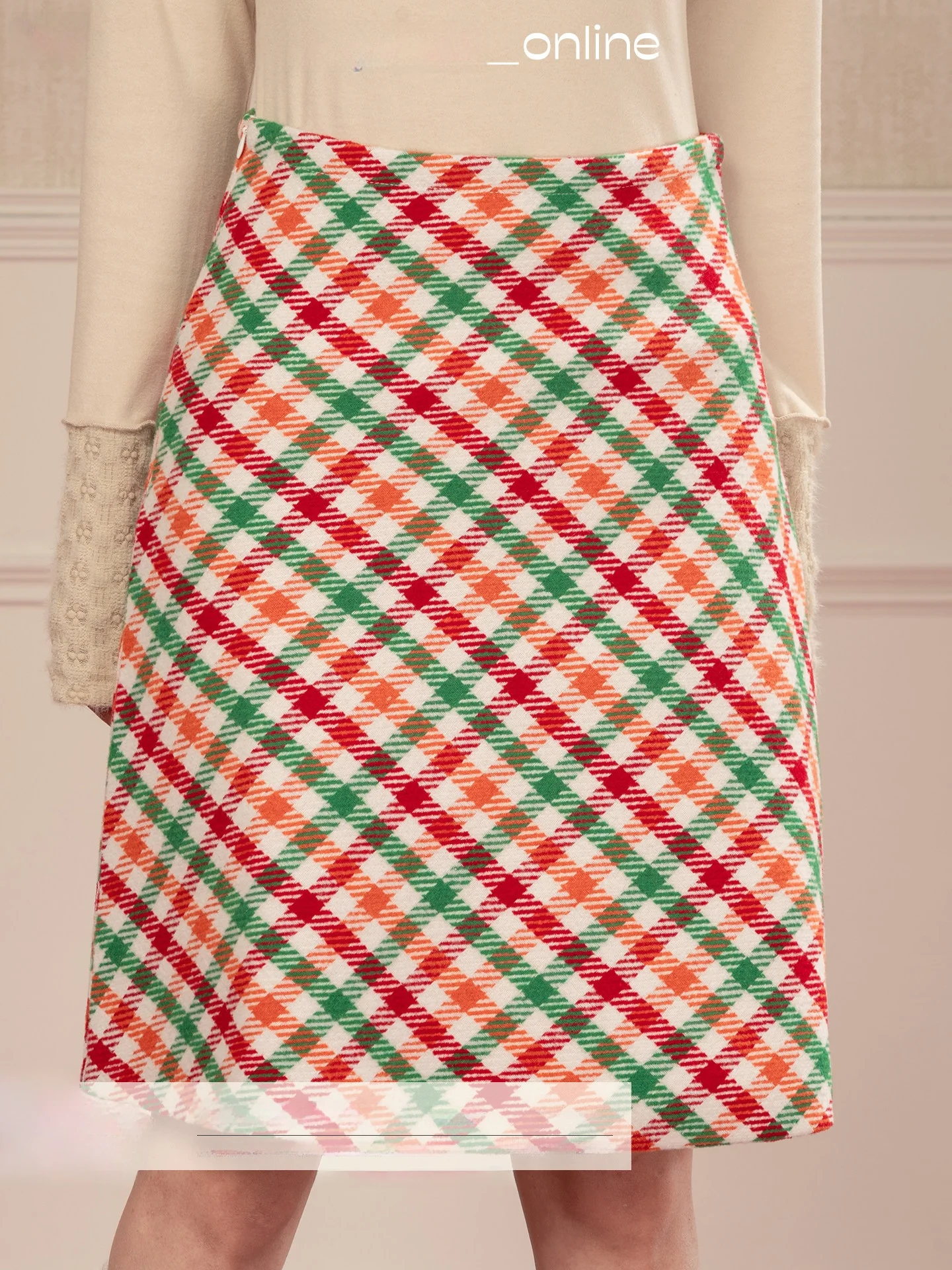 

Heynew Retro Rainbow Diagonal Plaid High Waist Slim A-Line Skirt Women's Winter Full-Length Wraparound Skirt Ci Commute