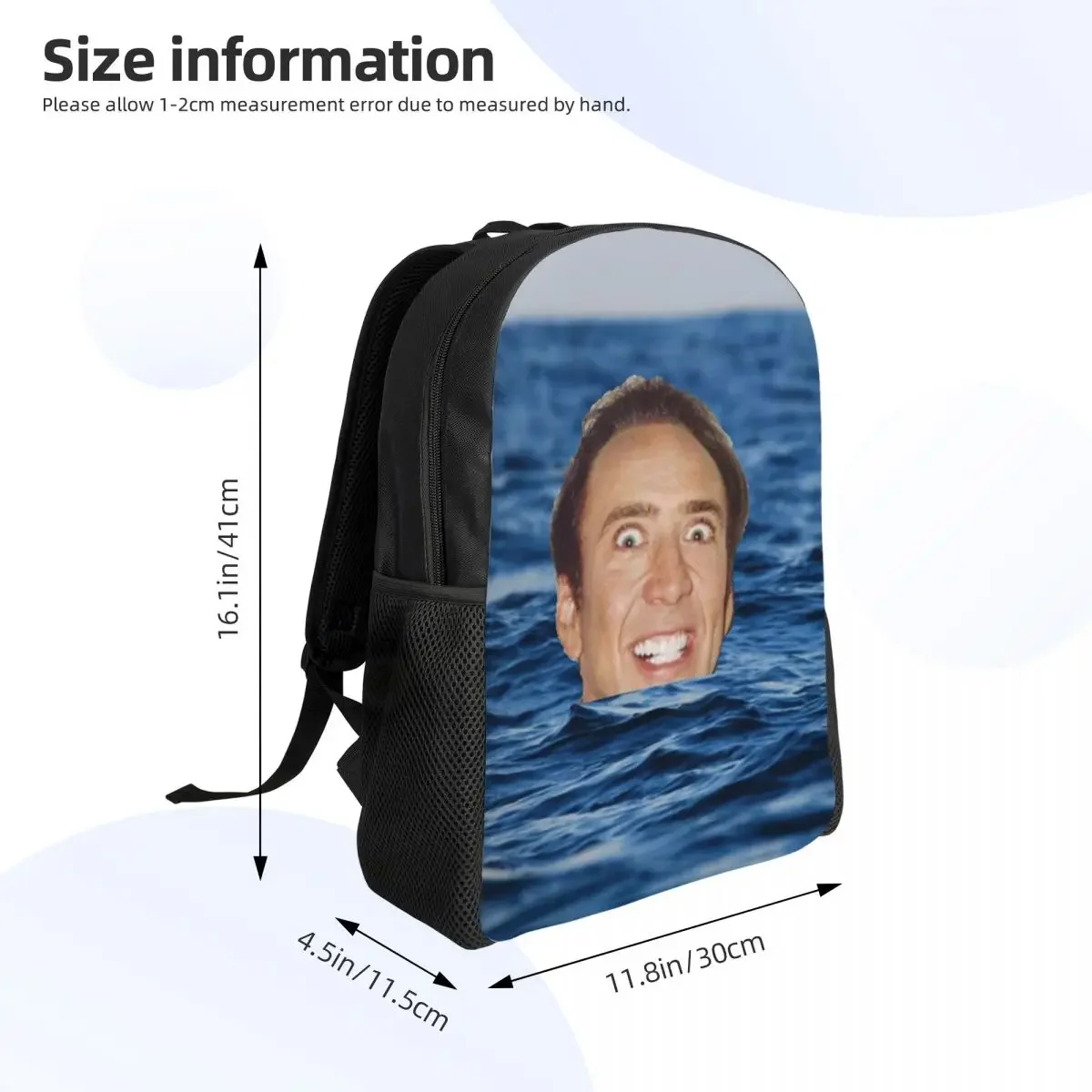 Custom Nicolas Cage In Sea Travel Backpack Women Men School Laptop Bookbag Funny Meme College Student Daypack Bags