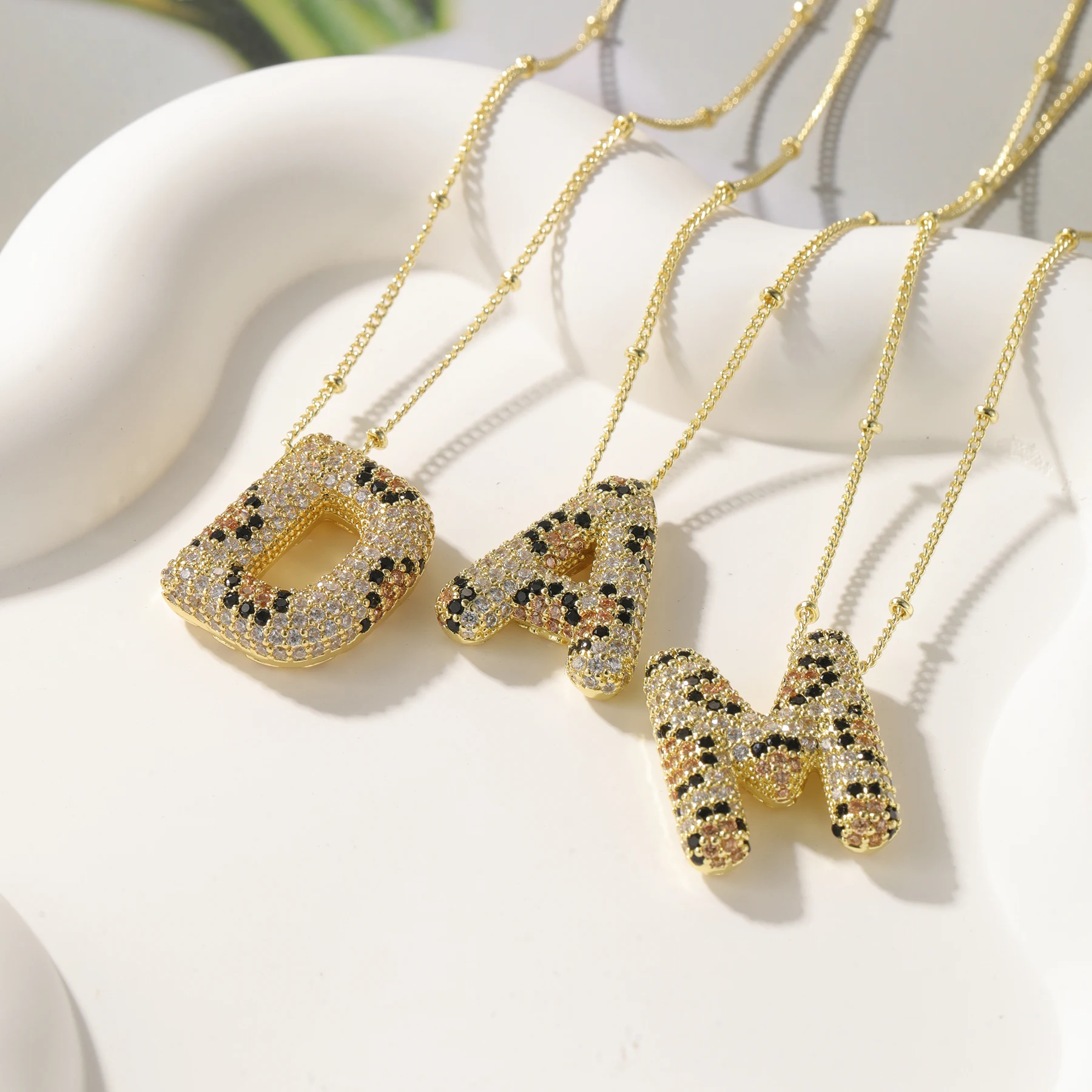 

3D Bubble Letter Necklace Personalization Bubble Gold Initial Luxury Colorfull Cubic Zircon Paved Alphabet Necklace for Women