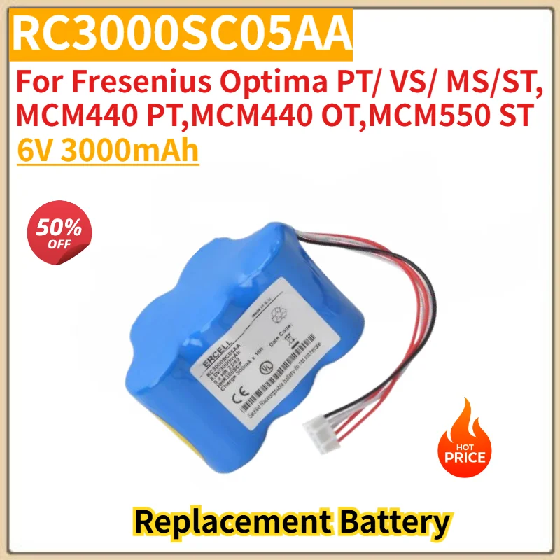 100% New RC3000SC05AA Battery for Fresenius Optima PT/ VS/ MS/ST,MCM440 PT,MCM440 OT,MCM550 ST Replacement Battery 6V 3000mAh