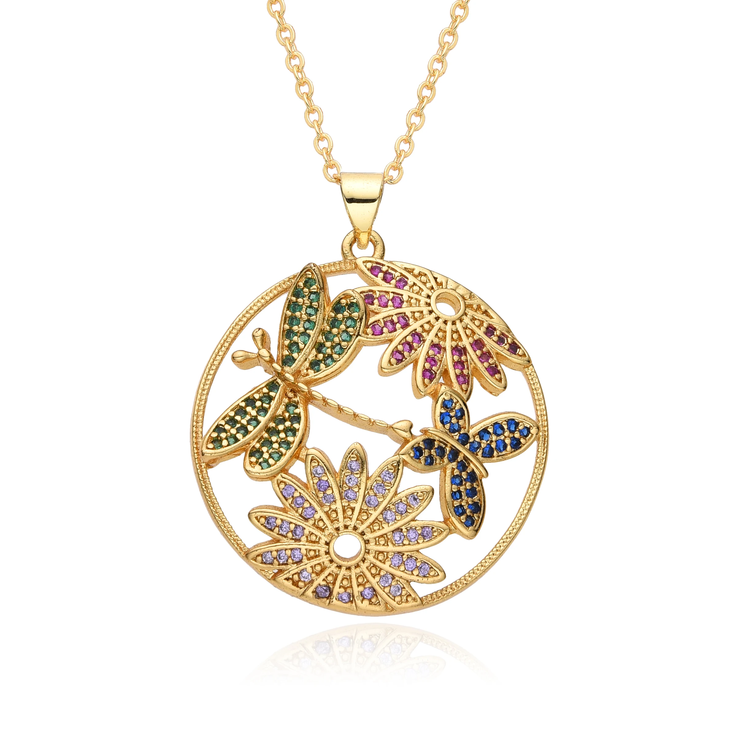 Y2k Gold Color Dragonfly Charms Colorful Inlaid CZ Butterfly Necklace for Women Choker Pendant DIY Jewelry Accessories Wholesale