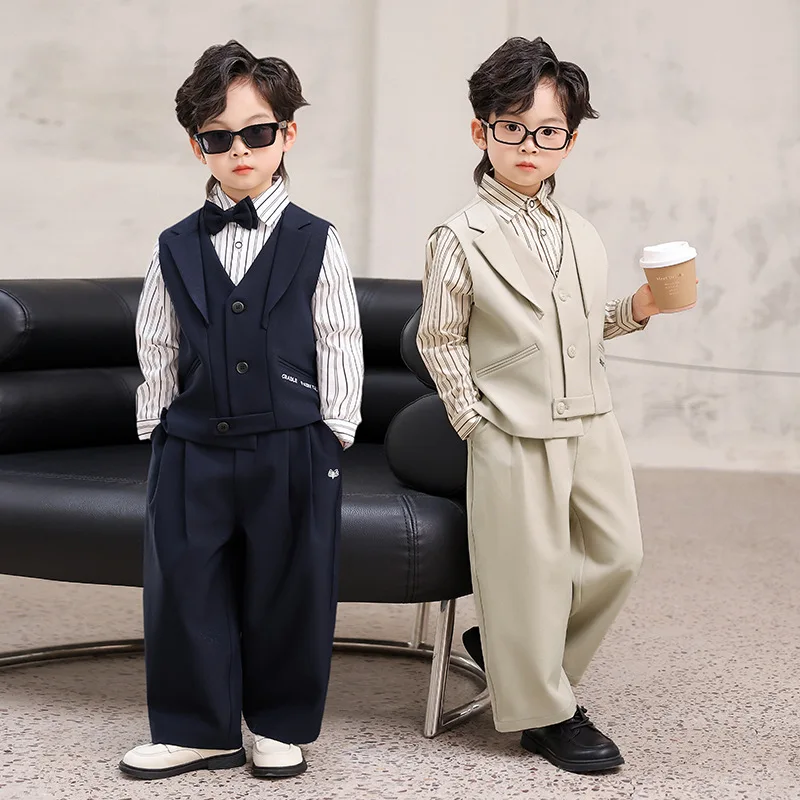 

Детский нарядный костюм в новом британском стиле: жилет для мальчиков, комплект для выступлений, наряд для ведущего, для шоу и представлений