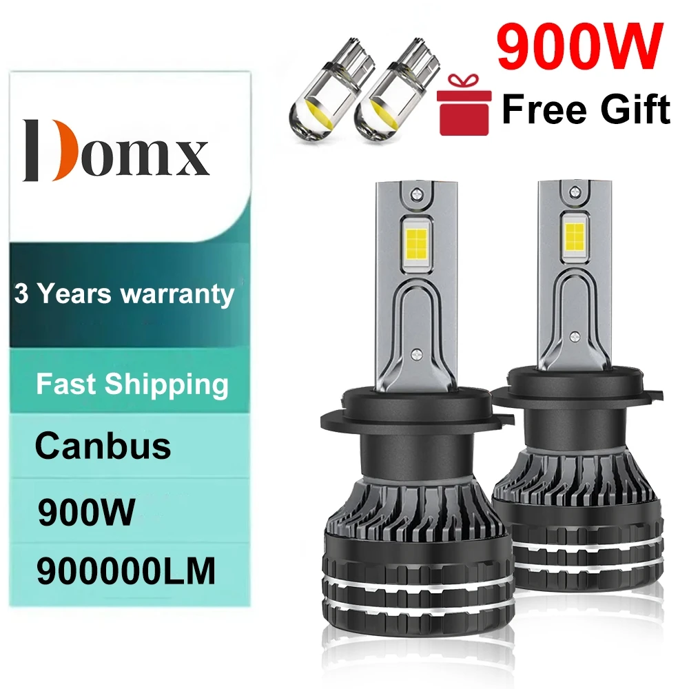 Domx 자동차 전조등 안개등 램프, H4 H7 LED Canbus H1 H8 H11 9005 HB3 9006 HB4 9012 LED 전구, 900W, 6000K 12V 