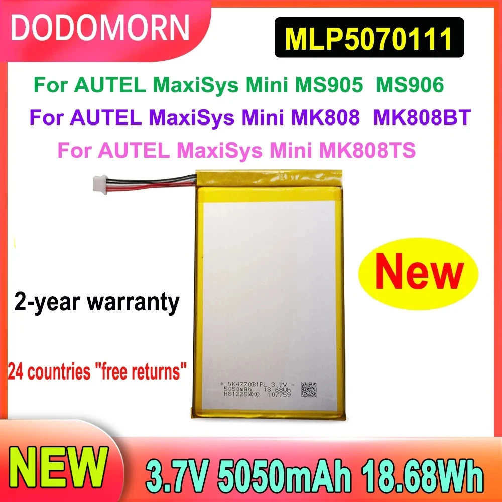 DODOMORN New MLP5070111 High Quality Battery For AUTEL MaxiSys Mini MS905 MS906 MK808 MK808BT MK808TS 18.68Wh 5050mAh 3.7V