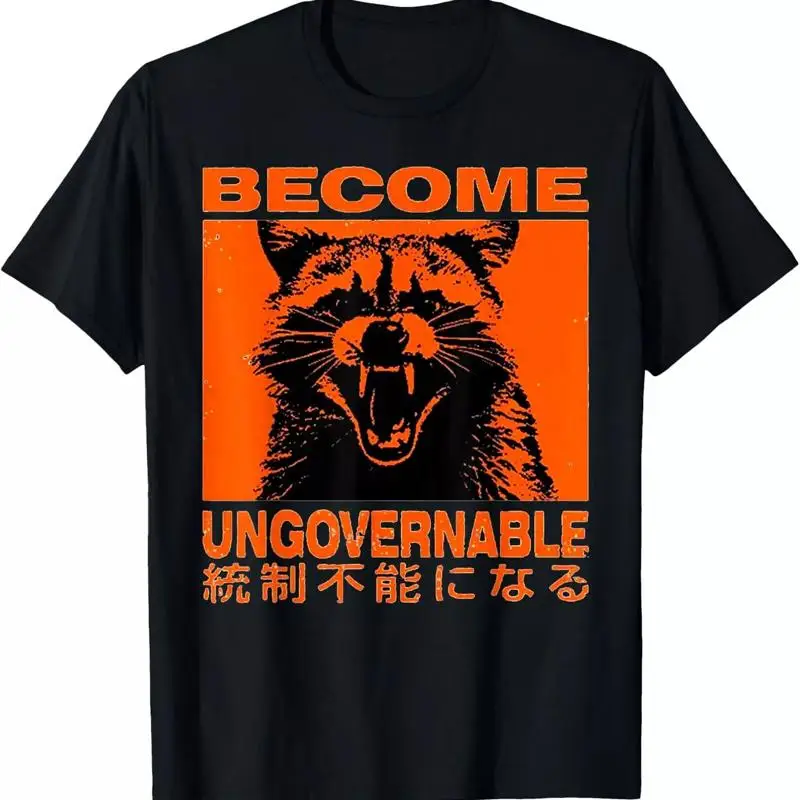 

Футболка Become Ungovernable с забавным енотом, японская одежда, размер США