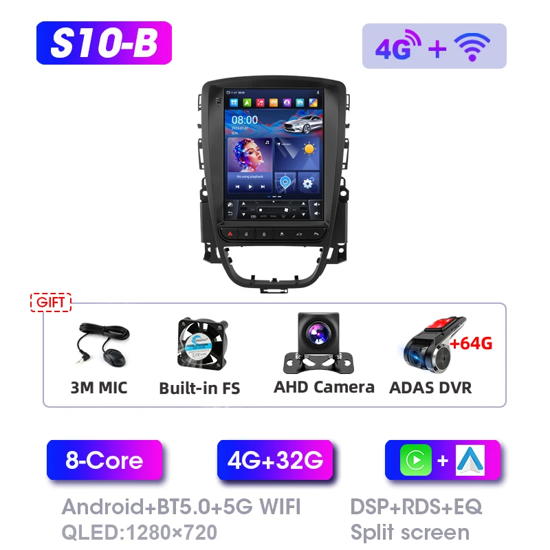 Srnubi 2 Din Android Autoradio Multimedia Video Player Voor Opel Astra J Vauxhall Buick Verano 2009-2015 4G Draadloze Carplay