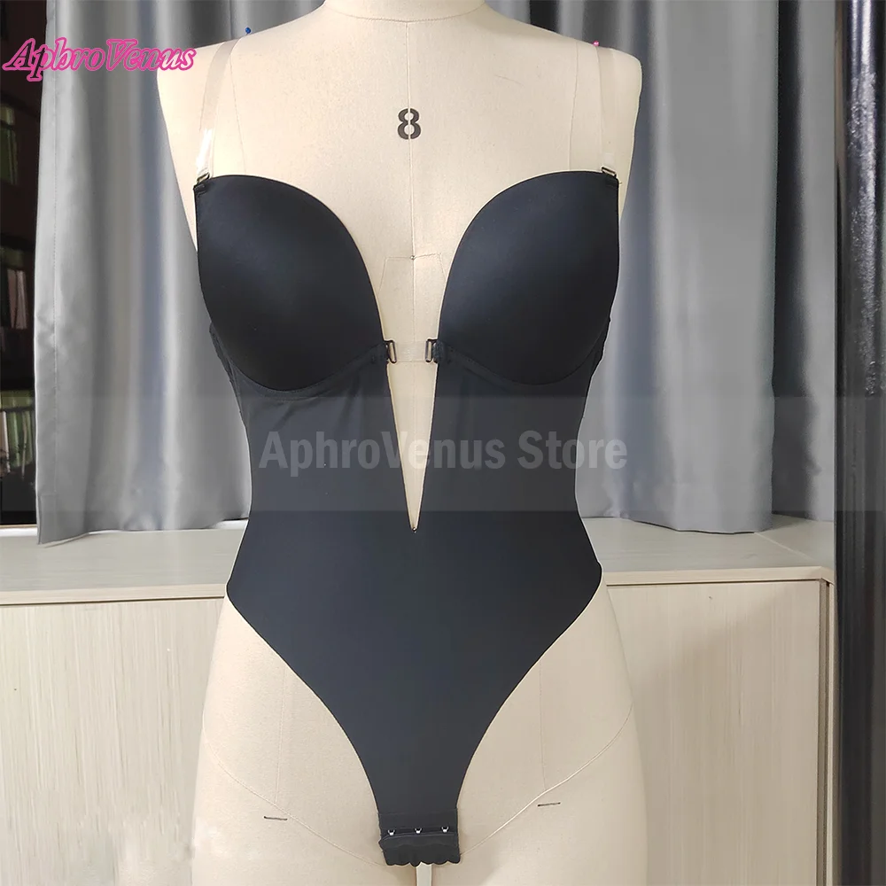 

Женское бесшовное боди с глубоким V-образным вырезом на спине, бюстгальтером на косточках, стрингами, невидимыми прозрачными бретелями и эффектом утяжки живота (Fajas)