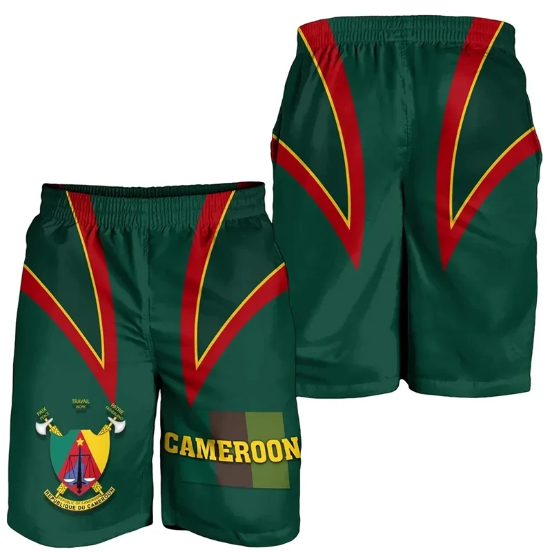 Africa Cameroon Flag Map Graphic Short Pants For Men Clothes Hawaiian Boy Trunks National Emblem Lion Beach Shorts Kids Trousers