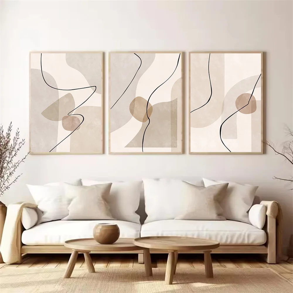 Abstract beige Geometry Line Wall Art Canvas Painting Pictures Boho Posters And Prints Modern Living Room Interior Home Decor
