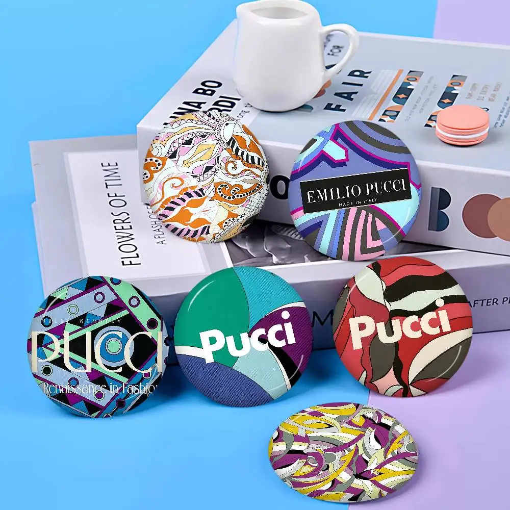 E-Emilios P-PucciS Logo 32/44/58mm Round Cartoon Brooches Handmade Pins For Backpack Jewelry Accessories Gifts Creative Badge