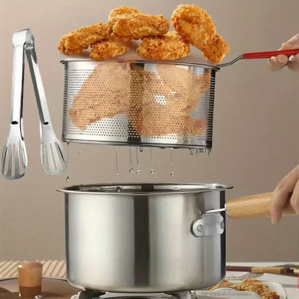 

Fryer 304 Pot, Stainless Steel Fryer, With Filter Basket, For Frying Fish, Chicken, Shrimp, And French Fries