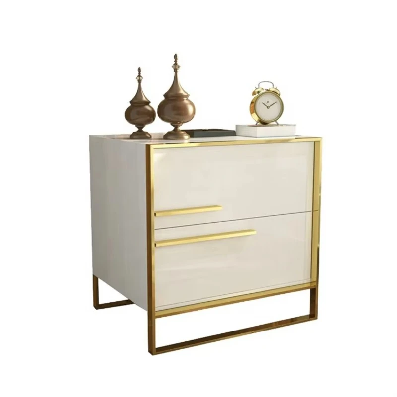 

Wood MDF High Gloss Gold Stainless Steel Legs Bedside Table
