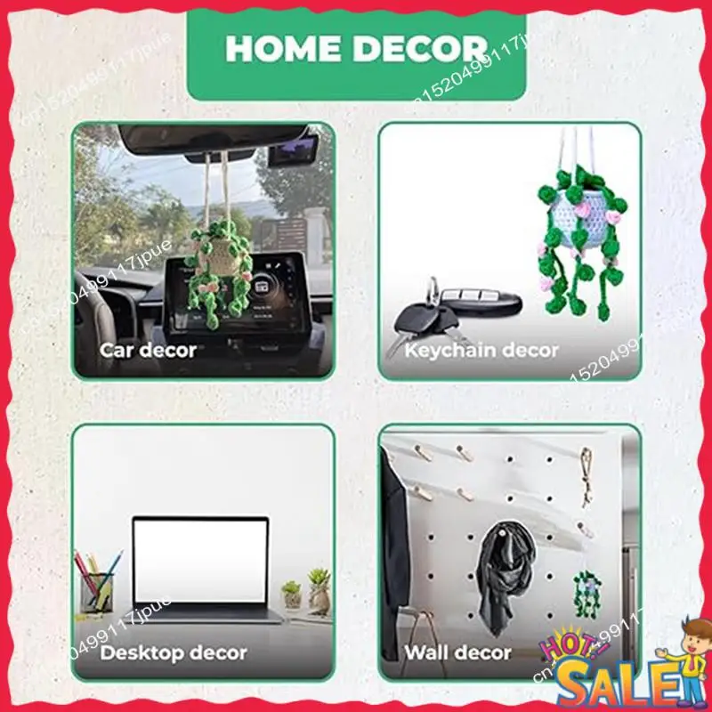 BOFO 1 Piece Car Plant Hangings Car Decorative Rearview Mirror Pendants Crochet Car Hanging Plants