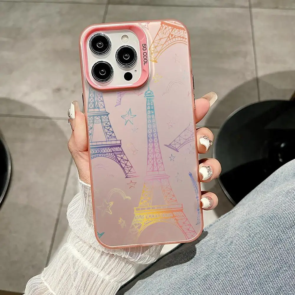 باريس نمط جراب هاتف آيفون 11 12 13 14 15 16 17Pro ماكس الهواء زائد البسيطة الخفيفة الفاخرة الراقية الملونة الفضة حالات