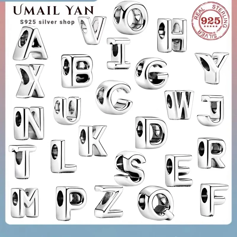 

Лидер продаж, бусины алфавита из стерлингового серебра 100% пробы с надписью A-Z, подходят для оригинального браслета и ожерелья для женщин, изящные украшения «сделай сам», изготовление подарков