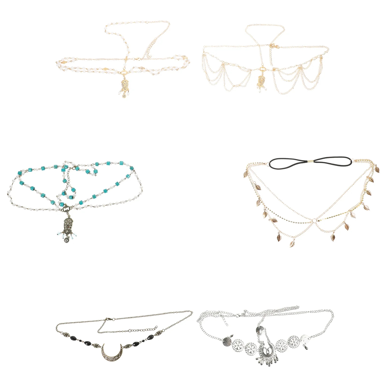 

6pcs Bohemian Style Crystal Moon Tassel Hair Accessories for Wedding Party Banquet Girls Lightweight Exquisite Headwears