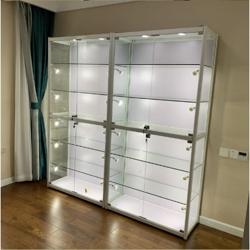 (Customized) Hot Selling Factory Supplier Lockable Aluminum Frame Collectibles Wine Show Tempered Glass Display Cabinet Wit