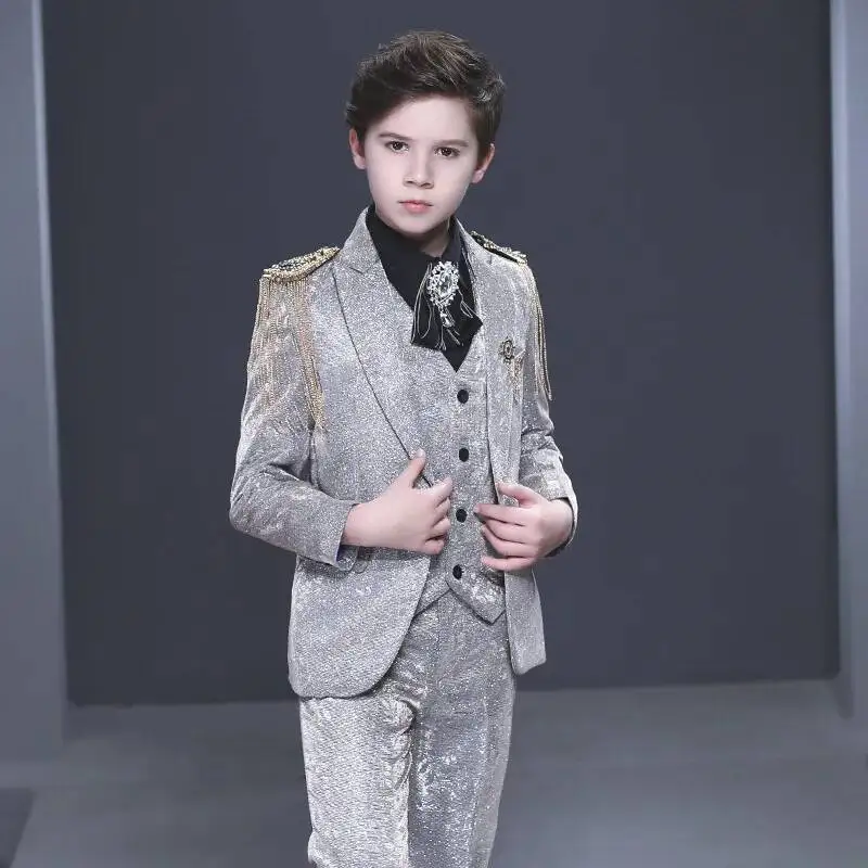 Traje Infantil Masculino Elegante para Halloween, Estilo Britânico, para Apresentação de Piano, Desfile de Moda e Anfitrião