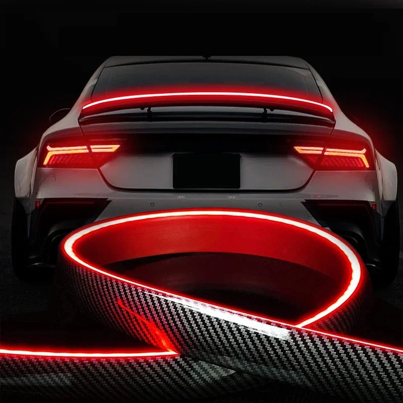 

Universal Carbon Fiber Multifunction Trunk Spoilers LED Light Strip 120M Car Exterior Rear Spoiler Turn Signal Brake Lamp