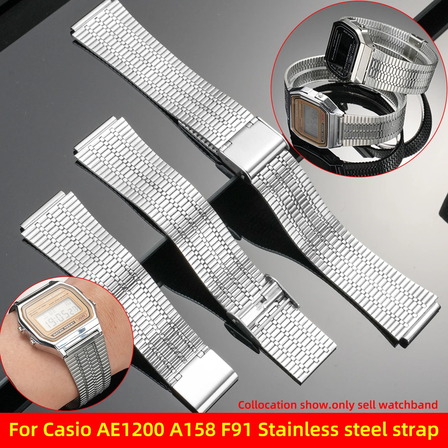 For Timex Q TIMEX Series TW2T80700 TW2U61300 TW2U61200 18mm Retro Stainless steel Watch Strap Metal Watchband Replace Bracelet