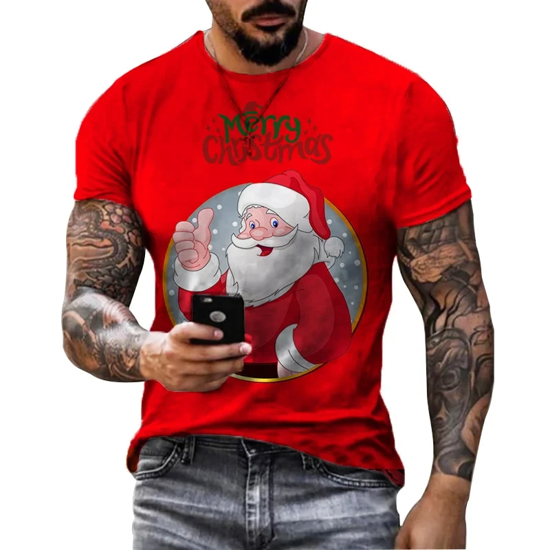 Casual Santa Claus Print T Shirt For Men New Year Party Fashion Clothing Christmas Harajuku Short Sleeve Tops Oversized T-shirts