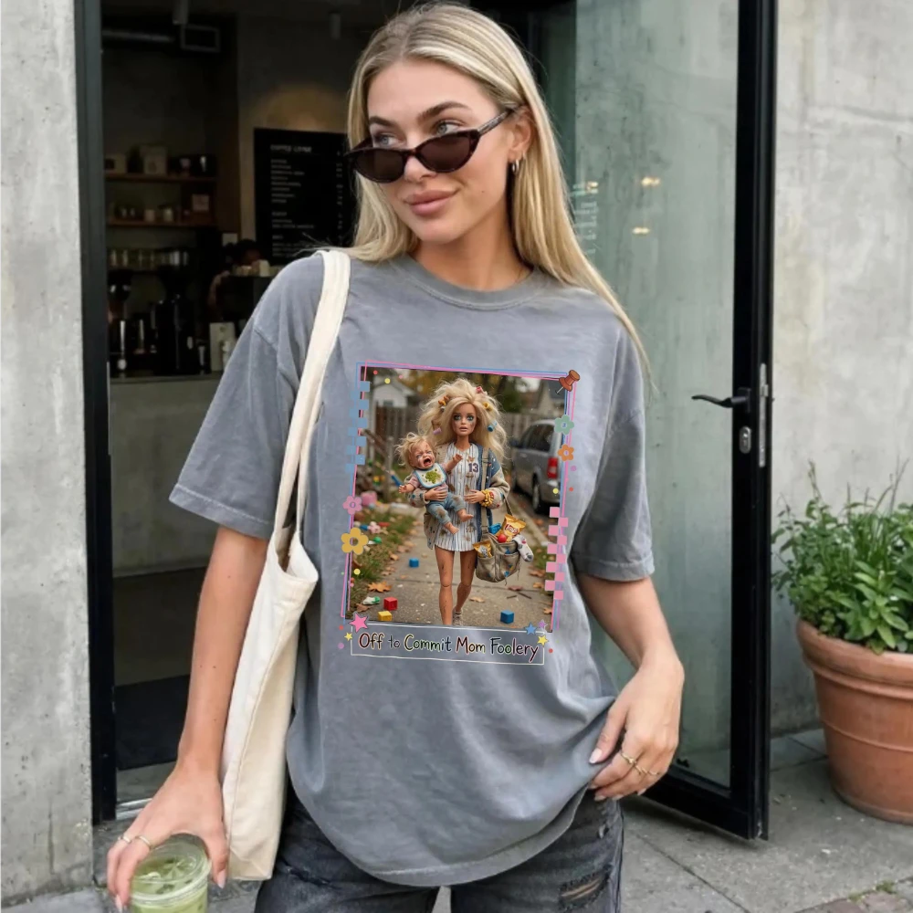Mom Foolery Shirt Crying Baby Chaos Tee Tired Motherhood Humor Parenting Gift Graphic Short Sleeve Women's T-shirts for Summer