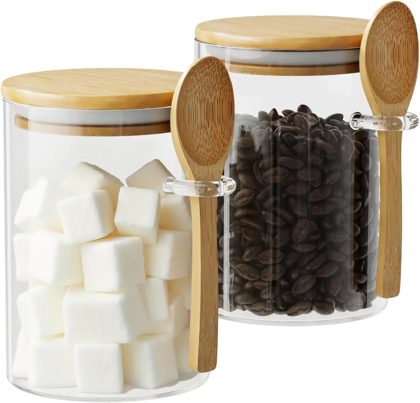 

2 Pack 15oz Glass Sugar Container with Bamboo Lid & Spoon - Airtight Canister for Coffee, Tea, Spices, and More
