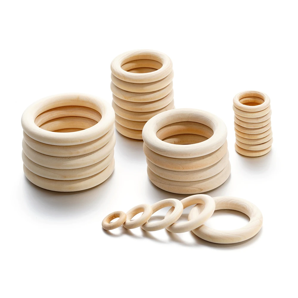 20-70mm Solid Natural Wooden Teething Ring Wood Lead-Free Beads For Ornaments Connectors Macrame Jewelry Making DIY Wood Hoop