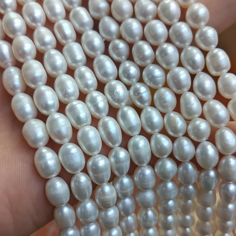 Medium Quality White Color Natural Freshwater Pearl Rice Shape Pearl Loose Beads for Jewelry Making Supplier 5strand/lot