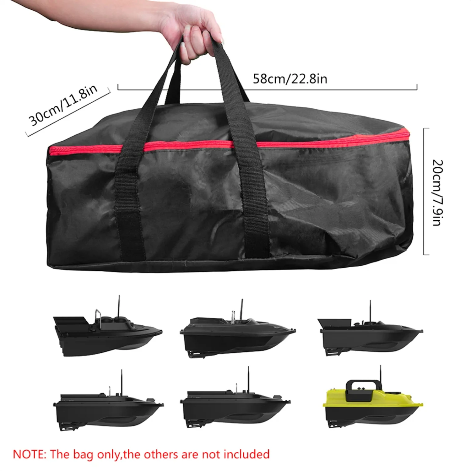 

58x30x20cm Fishing Bait Boat Handbag Carry Bait Boat Double Zippers Water Repellent Cloth Fishing Boat
