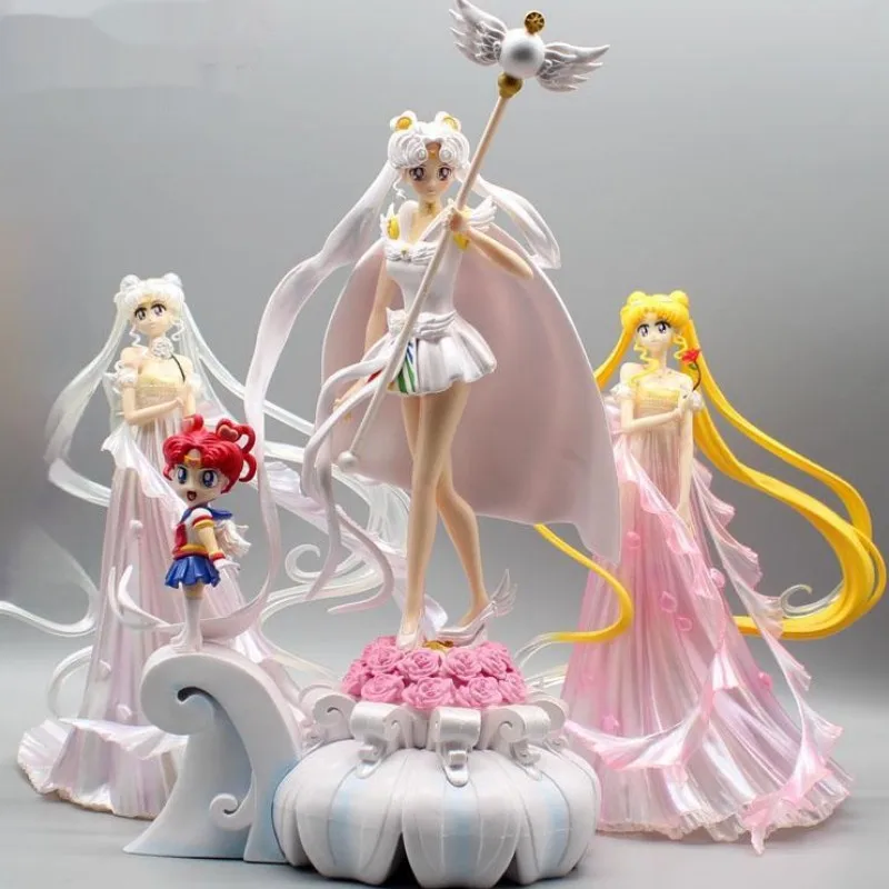 New 37cm Anime Sailor Moon Figure Tsukino Usagi Sailor Universe Scene Model Dolls Wedding Dress Gk Action Figurines Toys Gifts