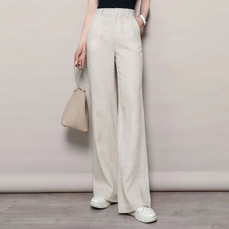 

Linen Wide Leg Pants Women's High Waist Vertical Long Mopping Pants Summer Thin Straight Leg Loose Casual Pants Women's Clothing