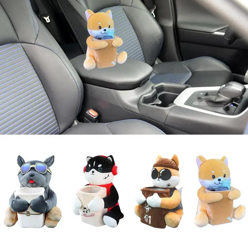 

Car Tissue Box Storage Organizer Facial Tissues Boxes Trash Can 2-in-1 Plush Cartoon Animal Car Tissue Holder Car Accessories