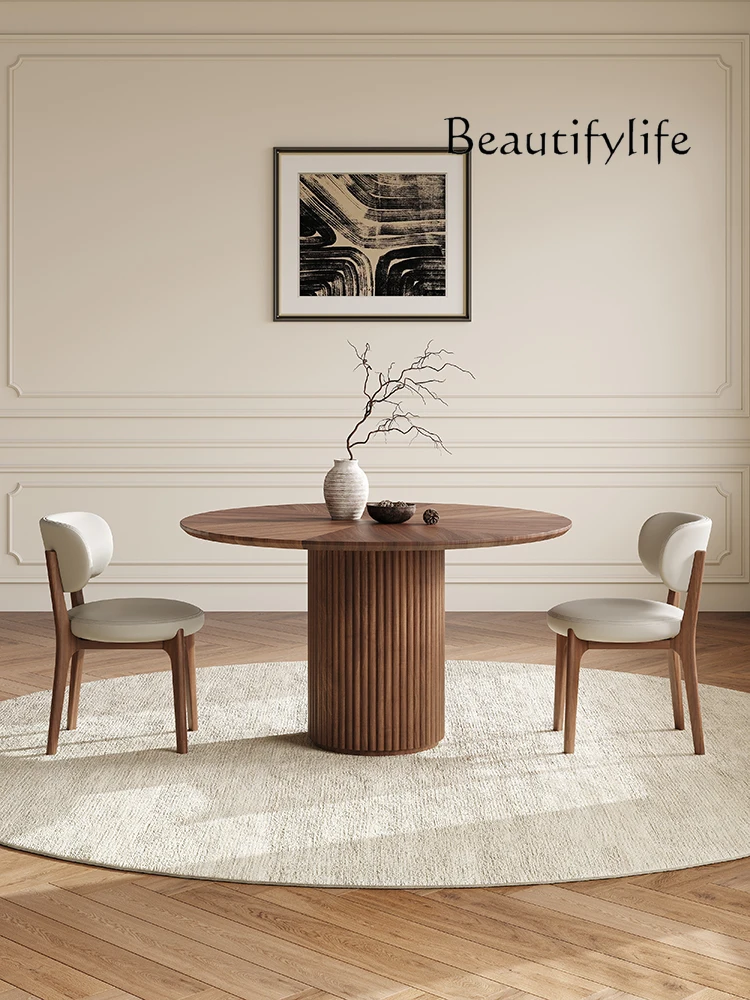 

Nordic Solid Wood Dining Table round Black Walnut Color Dining Table French Retro round Table Home