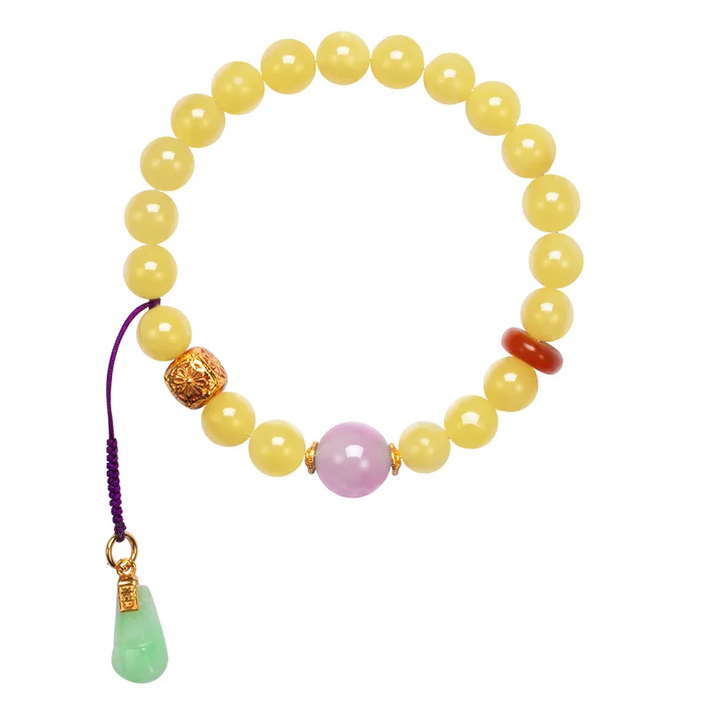 Fashion Accessory Popular Holiday Gift Luxury Present for Her 8MM Amber Jade Bracelet Elegant Chic Jewelry for Women Trendy